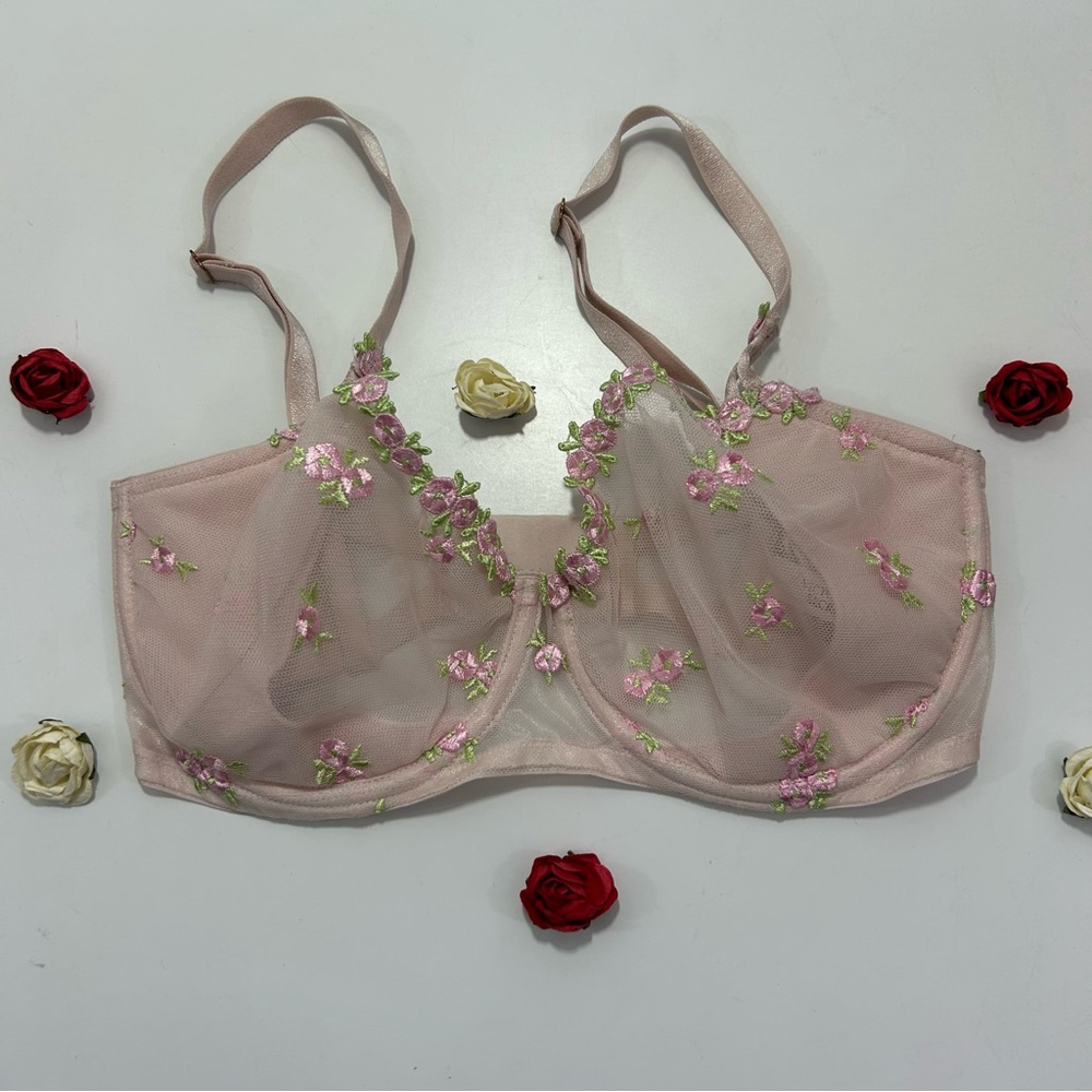 Dream Angels Victoria's Secret Pink Push-Up Without Padding Floral Mesh Bra 32DD